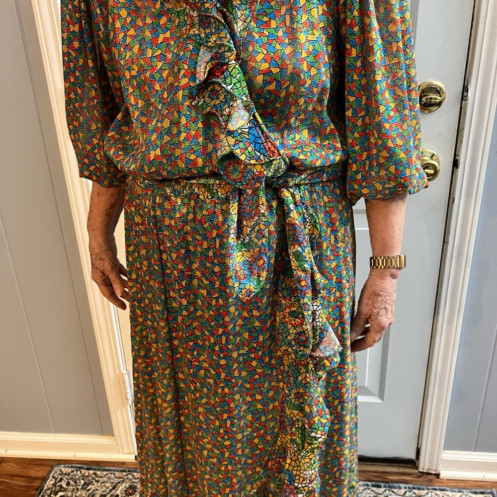 Multi color dress of red orange yellow, green and blue